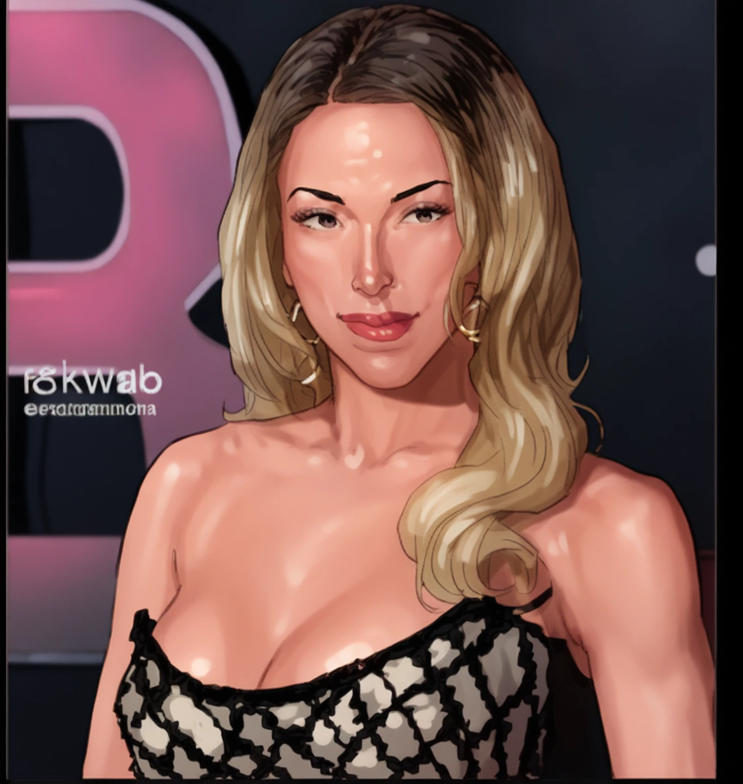 Morgan Fairchild as a Busty dominatrix  9 Huge Breasts / milf , thin waist / GTAV Loading Screen 2D art, Donald Tusk as GTA5 Character, cinematic composition, standing in front of a city, shaders, bright cinematic lighting, soft contrast, GTA5 loading screen, gta art, wallpaper 4 k, wallpaper 4k, hq 4k wallpaper, gta loading screen art, fan art, rockstar games art