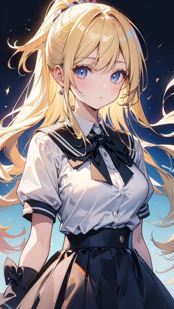 (highest quality, 4k, masterpiece :1.3), Beautiful woman, 1 girl, (chest, attractive body :1.2), JK:1.1, blonde twintails: 1.1, sailor suit, fine eyes, double eyelid