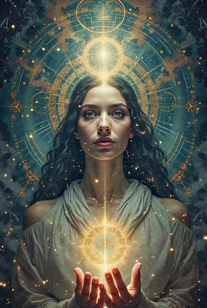 An intricately detailed close-up view of a divine male God, algorithmically enhanced and bathed in visually intense high definition magic, features a living lightning fractal crown adorned with tactical sun-motes and diamond moon shards. An inner bio-illuminated geometry, characterized by the 7th-Sphere, golden ratio, and starkest contrast, boasts flagrantly fibonacci formulated dynamic bi-lateral asymmetry. Surrounded by a quasi-cosmic vortex sub-model, with bright nebulae in the background and ironically staggered data sets, this divine being exudes super-critically unique quantum feedback algorithm frenzy. The hyper-