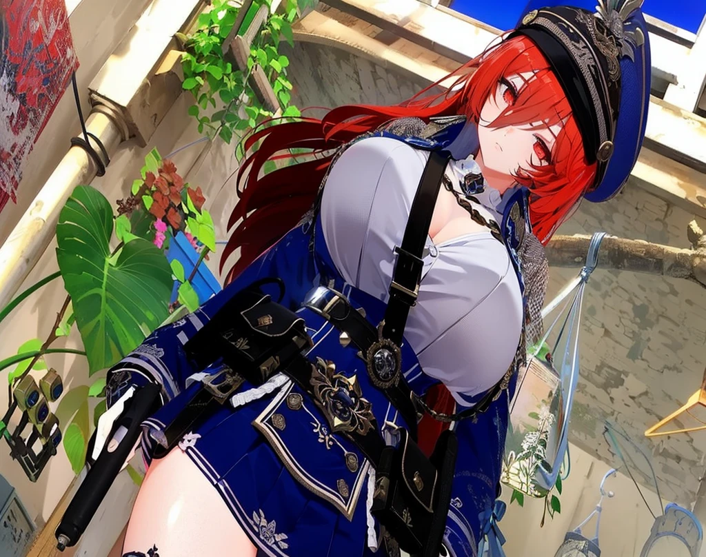 masterpiece　最high quality　high quality １Man Cute Woman　fantasy　adventurer　Inside the dungeon Inside the ruins　Attack with a two-handed sword　Slashing　jump　Princess Knight　older sister　battle　effect　smile　Uplifting　red hair　ponytail　Very big breasts　