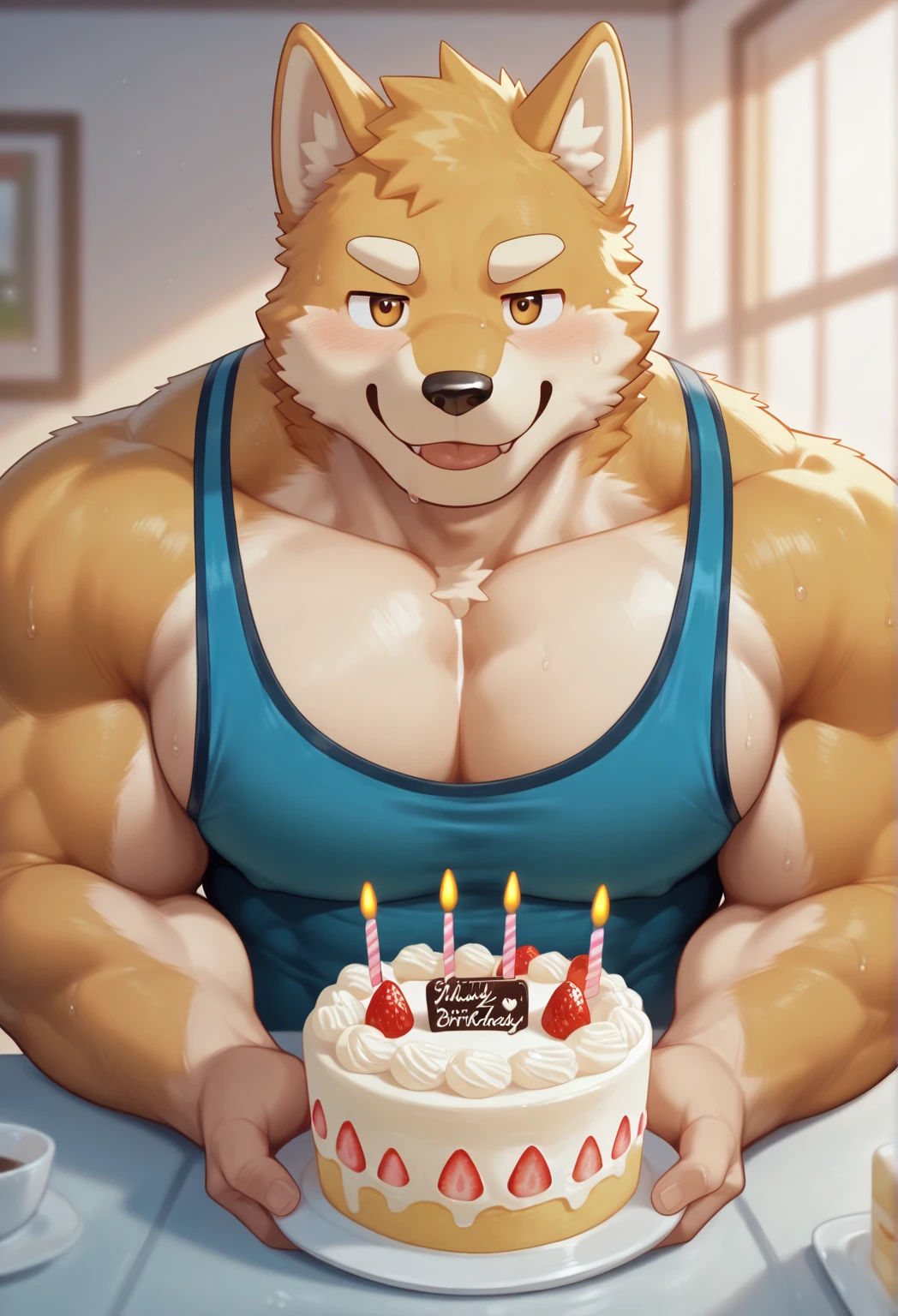 Full body, adorable baby bear, wearing a diaper, chubby and muscular physique, innocent and pleasurable expression, 3D render, highest quality, precious and intricate details, gentle face with soft and detailed eyes, playful and realistic scene, trending on ArtStation, masterpiece, depth of field, soft focus on the baby bear's face, warm and cozy atmosphere, baby blue background, by HoneyBearArt, by CubbyCuddles, by FuzzyFellow.