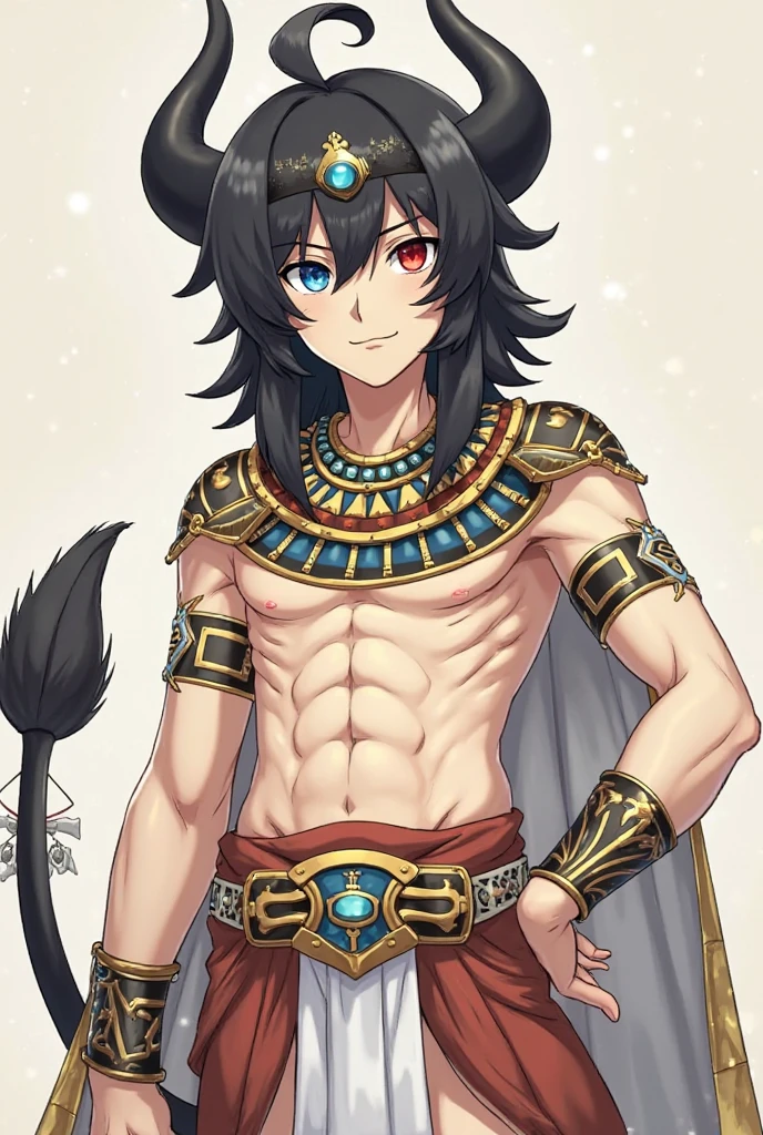 (masterpiece, best quality:1.2), 1 boy, Fighting Stance，Handheld weapons，Indifferent dual mode，Solitary，mural，Egyptian style，Retro colors，Cool gray tones，Full size photo，Animal characteristics，Cat ear，Tail，Dark art style