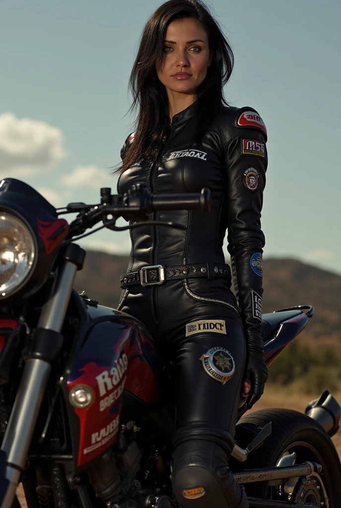 Highest quality, outstanding detail, super high resolution, (realism: 1.4), best illustration, favor details, highly condensed 1girl, with a delicate and beautiful face, dressed in black and white mecha, (torn clothes: 1.5), leggings, wearing a mecha helmet, holding a direction controller, riding on a motorcycle, the background is a high-tech lighting scene of the future city.