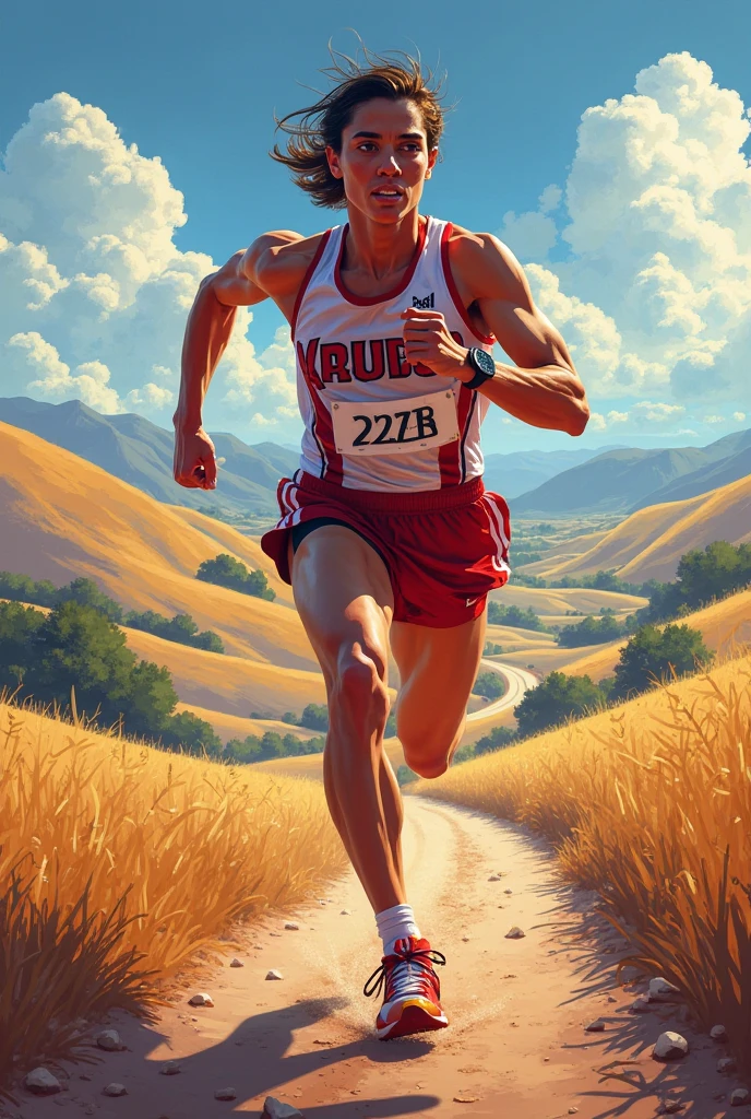 score_9, score_8_up, score_7_up, 3d <lora:jacob_custos_pony_epoch_7:1> 1boy, male 80s_jacob_custos, crop top jersey, jogging, small black shorts, headphones, sneakers, cap, wristbands, forest, looking at viewer, confident expression