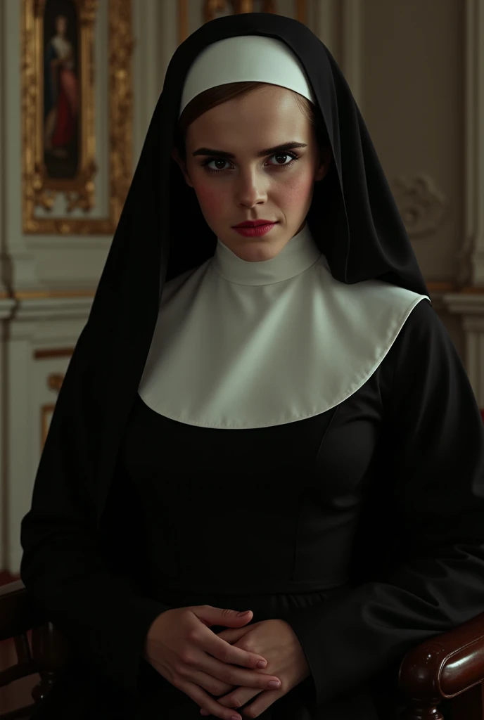 masterpiece, stunning closeup portrait photo of krs, as a (nun:1.2), wearing white attire, christ locket, beads, covered head <lora:KristenStewartDogu:1>