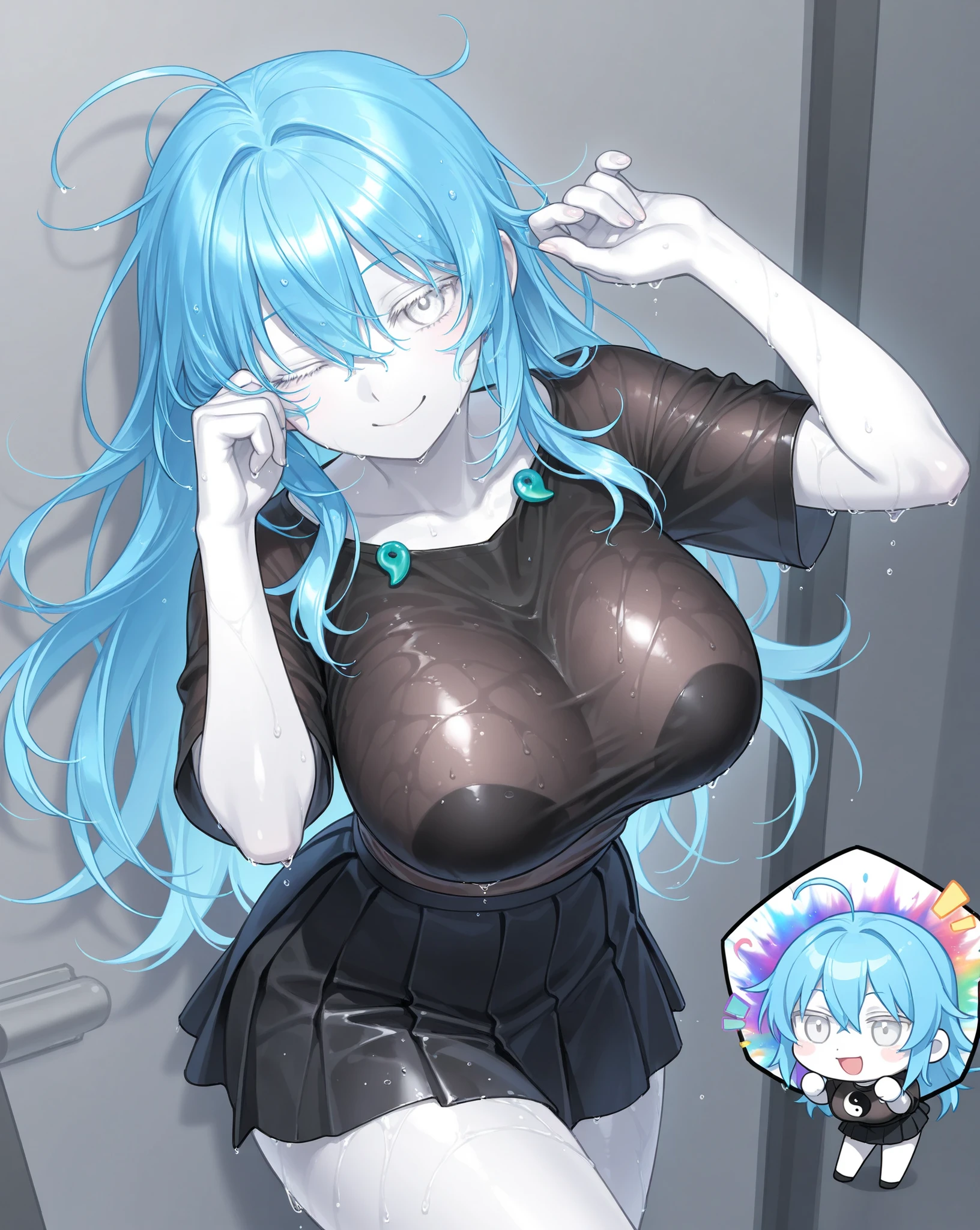 highest quality,wonderful,finely,extremely detailed CG Unity 8K wallpaper, (1 girl, blue eyes), ((largest )),(huge breast (black school swimsuit:1.3), (bare shoulders:1.1), (clavicle:1.1), (semen:1.2), (1.5),(sperm:1 (zettai ry:1.2),(constriction:1.2), (Are squatting:1.2),(Nipples),(Nipples visible),,sperm,sem(cum on face))),((ejaatioen)),(ulation cum(((bukkake))),navr,arms up,arlocker roo body))),(((umizu))),,