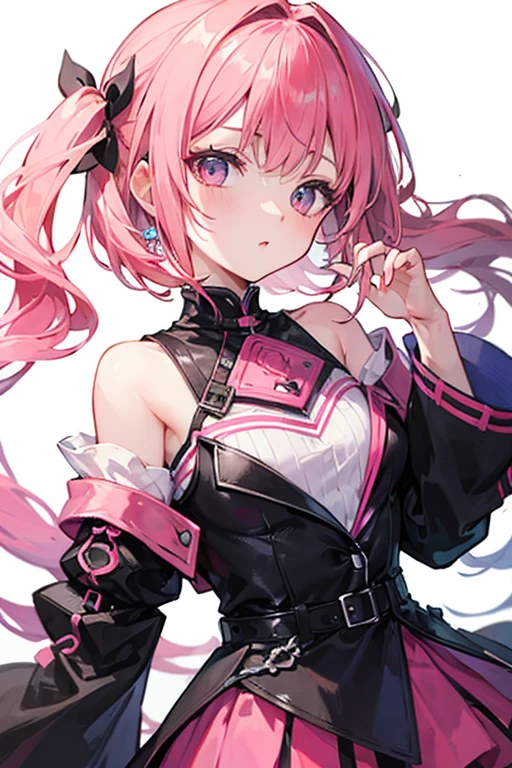  Shota boy character design whole body costume design boy shota Chinese garter belt brightly pigmented hair pink hair light blue eyes high quality high resolution dark natural flathead anime illustration shota thigh garter belt meat bun short pants and frilled apron whole body character design legs visible rabbit ears short three Braided long sleeve ruffle shirt，