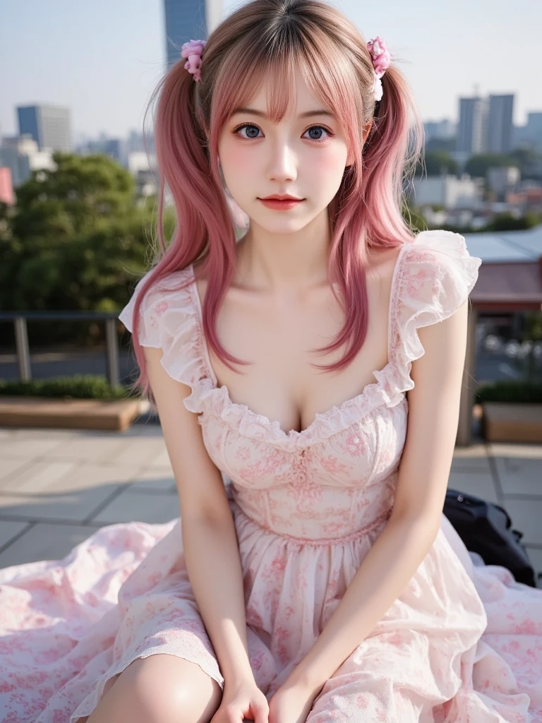 Gorgeous Girl, Beautiful, Baby Face, 20 Years Old, White Skin, Huge Colossal Breasts, Huge Chest, ((muscles:1.3)), Sleeveless, Cleavage, ((Pink Pinafore Dress)), Bunny Headband, Pink Medium Hair, ((adorable:1.1)), ((masterpiece:1.1)), Goth Make Up, Dark Street Outdoor, ((bokeh:1.1)), Pose, Sexy Look, Pink Coloured