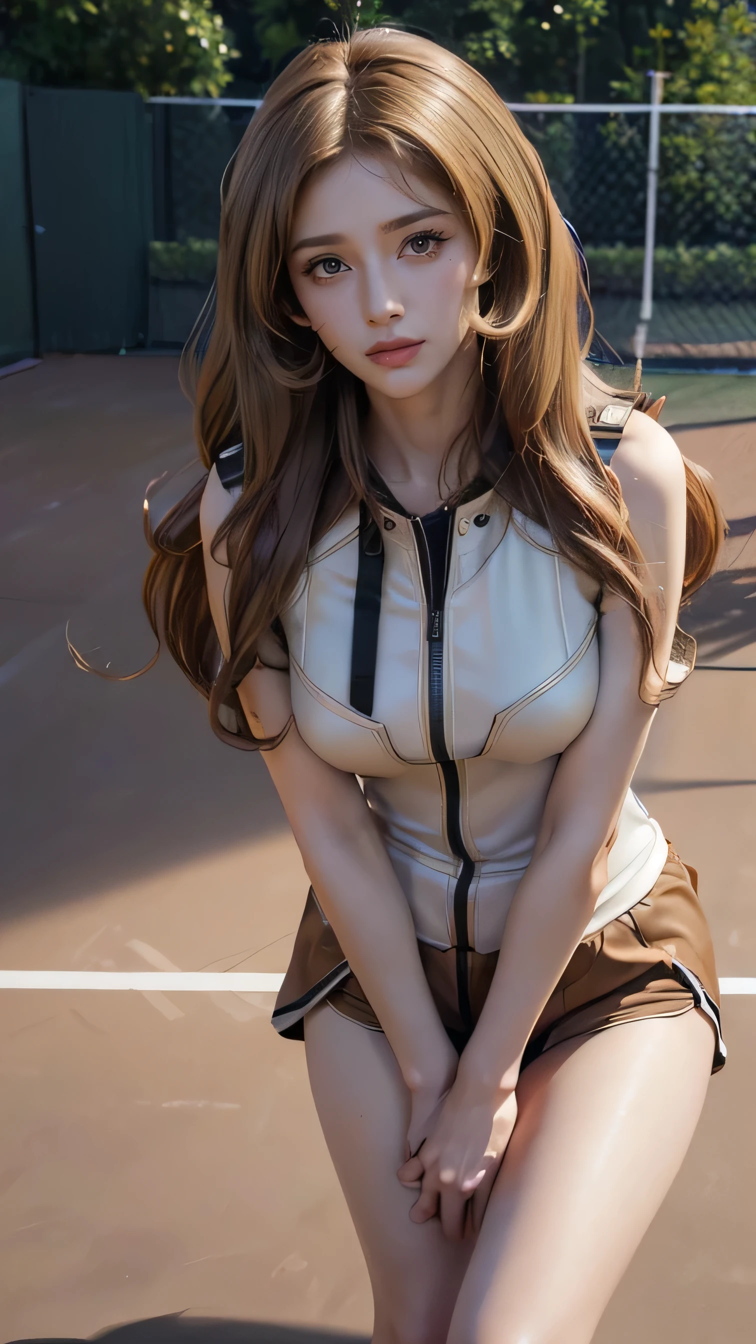 aerith, baseball outfit, (full body), baseball stadium, looking at camera, hair bow, bracelet, (masterpiece, best quality, highres, absurdres, ultra-detailed:1.2), (detail skin texture, ultra-detailed body:1.1), RAW photo, (high detailed skin:1.2), 8k uhd, dslr, (large breast:1.4)