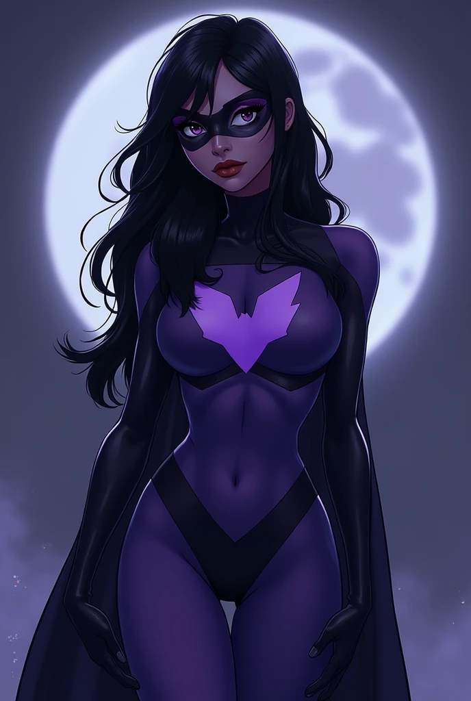 (extremely detailed CG unity 8k wallpaper, masterpiece, best quality, ultra-detailed), (neon, watercolor, chiaroscuro, Sailor Moon, Batman, pop, cyber), (1 girl), dynamic angle, dynamic pose, purple hair, black sailor uniform, high boots, thin waist, crescent moon, cyberpunk atmosphere, neon cityscape.