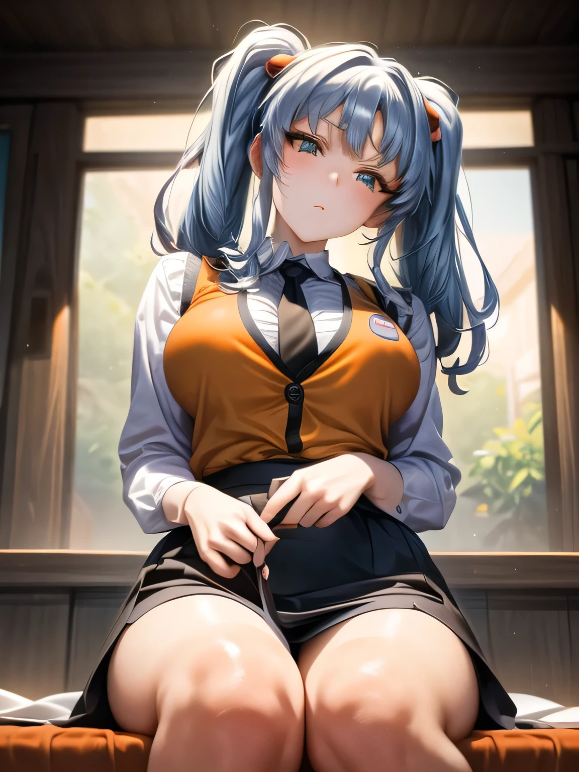 NSFW,Golden Eyes,Lace shirt,Pencil Skirt,(Perfect hands),(Perfect Anatomy),(masterpiece),(highest quality),Embarrassed,blush,School,looking at the camera,(Alluring face:1.5),Embarrassed,blush