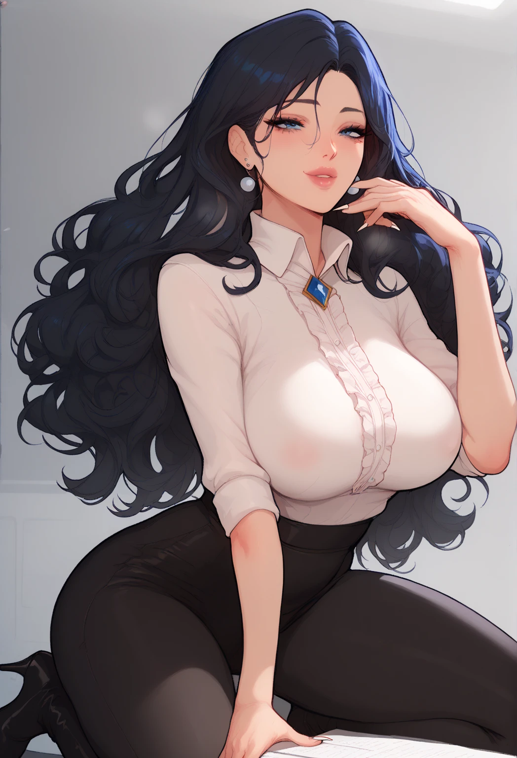 Expressiveh, egirlthot, chibiIcon, , score_9, score_8_up, score_8, (top quality,8k wallpaper),(masterpiece,best quality:1.2), ((source_anime, anime)), 1girl, , , ((black hair, long hair, )), old, mother, milf, teacher , ,, white skin, makeup, , saggy breasts, amused eyes, amused smile, , , wide eyes, jealous, jealousy, very jealous, yandere, caring, teaching , professor, , , black eyebrows, , , , egirlthot, , obsessive, , black mascara, black eyeliner, blue eyes, , , Goth girl, egirlthot, , , big sister, , large eyes, beauty mark, , giggling, laughing, leaning , , athletic , long fingernails,s1z3d1ff_t4lk, taller girl, standing, legs straight, bent forwards, arched back, hands on knees, , [[from below]:0.5], pov, eye contact, chibi, icon, cartoon, big head, wide hips, wide torso, plump, big eyes, big belly, saggy breasts, bursting breasts,