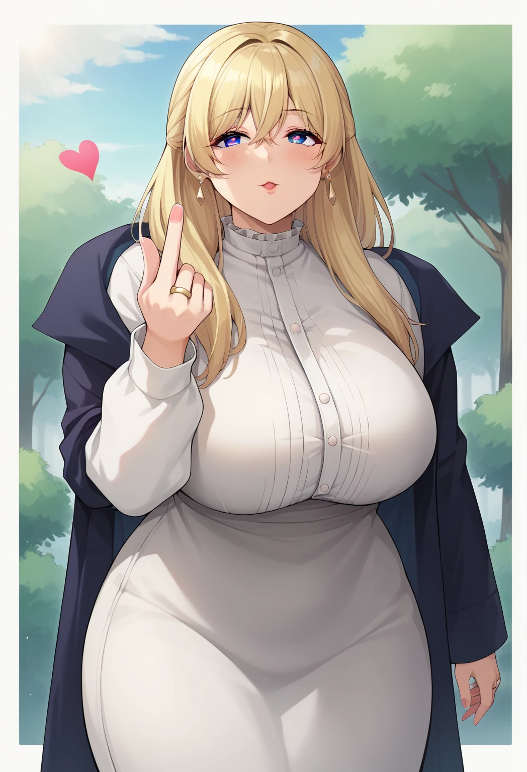 score_9, score _8_ sideways , score_7_ sideways , score_6_ sideways , source_anime, beautiful mature woman solo , fern, throw kiss, heart, anime style, lean forward, front view, charming,( Big Breasts ),[ wide hips, Perfect Body, Nudes, heart in eyes, five fingers, thumb、index finger、middle finger、ring finger、little finger,
