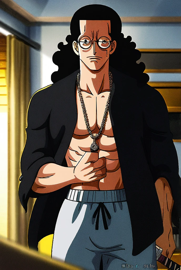 A sexy antique man with long hair and beautiful blue eyes showing abs