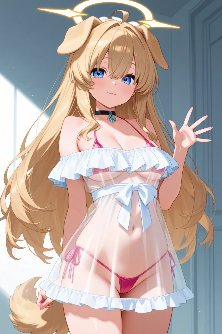 (((masutepiece: 1.5, Best Quality, High resolution: 1.3, Super Resolution, super detailed, ultra-detailliert:1.3, Rich background:1.2))), Solo, girl, Shiina Mahiru, Yellow eyes, Floating hair, Very long hair, Blunt bangs, cute hairpin, shock, White lingerie, Bra, Navel, Panties, Looking at Viewer, light Particle, 鎖骨, strap slip, Closed mouth, Indoors, Jewelry, Sleeveless, Bedroom, Head tilt, Cat ear headband, cleavage, medium breasts, (embarrassed, blushes, close up, Close one eye, Leaning forward),