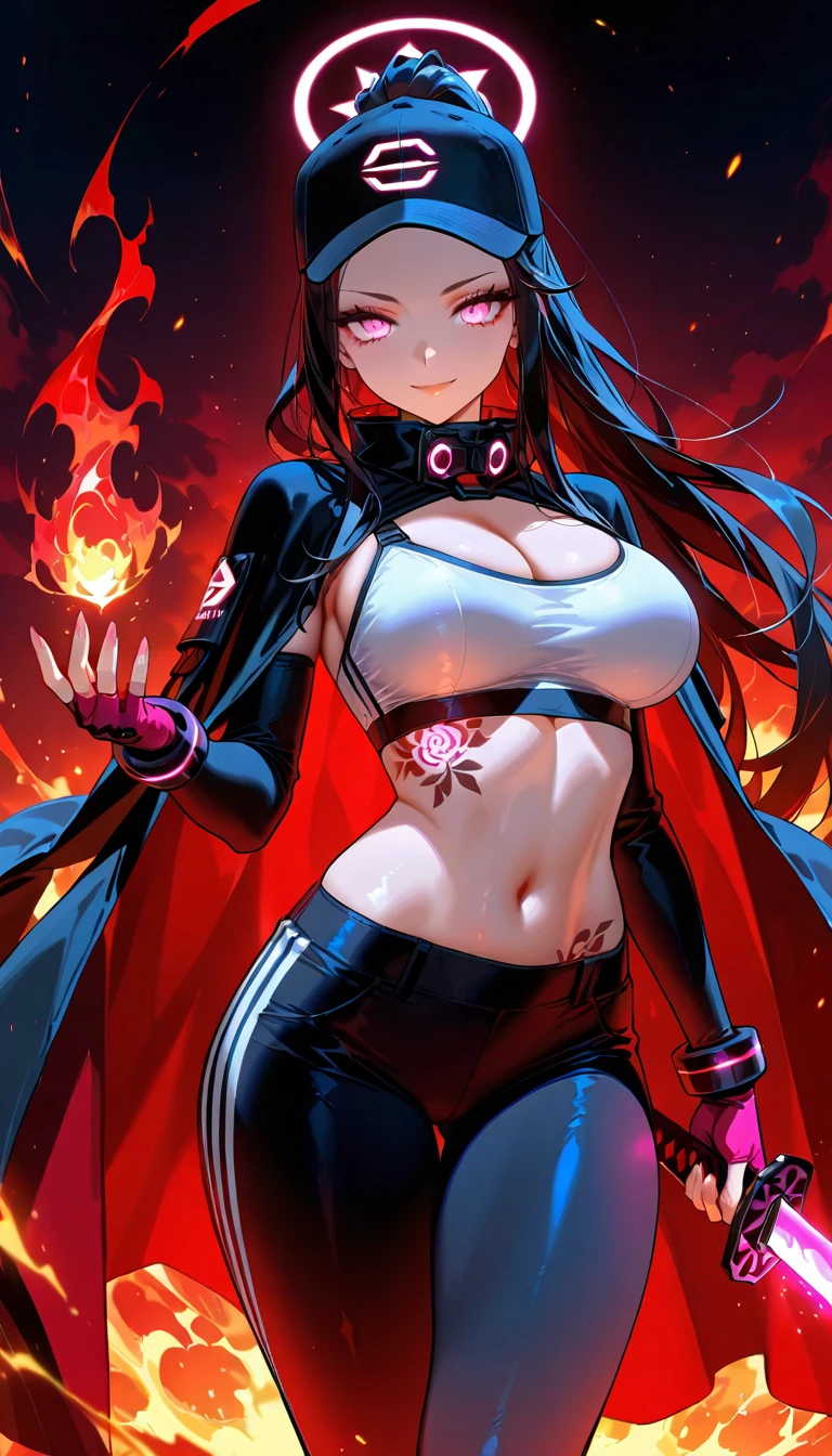 1girl, solo, best quality, 4k, masterpiece, best quality, demon, best quality, beautiful face with a smirk, dark brown skin, curvy, big breasts, big ass, red hair, wet white shirt partially open, short shorts