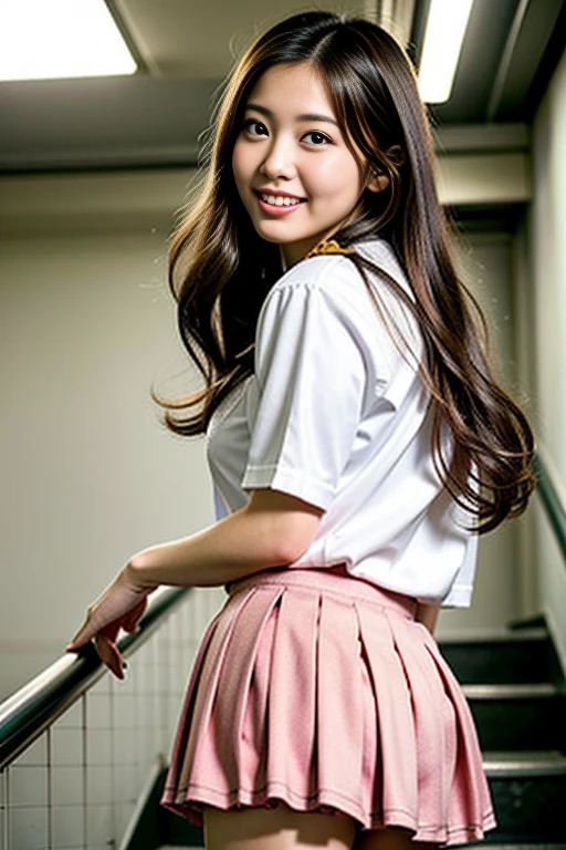 (RAW photo、highest quality)、(realistic、Photoreal:1.3)、highest quality、masterpiece、very delicate and beautiful、A hvery detailed、nffsw、sense of oneness、2k wallpaper、growing up、Beautiful in every detail、masterpiece、light smile、highest quality、Hvery detailed ticker Unity 8K wallpapers、huge file size、super detailed、High resolution、very detailed、((Euphoric look))、((orgasm:1.2))、((smile:1.15))、((sweating:1.4))、((translucent:1.55、肌に吸い付く襟付きでシルエットが美しく見えるセーラー服風ボディsーツ..:1.6))、Pink and orange、ribbon、sailor Hut、double ruffle garter、super cute girl、teenager、Part of an idol group、(((At concerts「ザ☆ピ〜s!」dancing)))、(spread your legs wide), (Pull your hips back), (Arch the upper body), and place your left hand on your hip.、Right hand salutes with two fingers、Hair is moving、(Concert lighting sets the mood)、large crowd、sポットライト、professional lighting、cinematic light、Three-dimensional、Viewer's perspective、