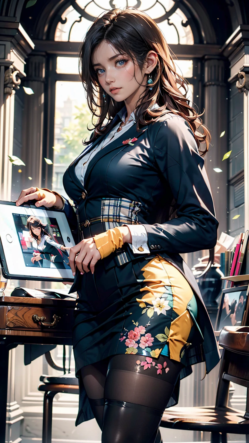 //style
(Maximalism:1.0), vivid contrast,
(typography:1.3), (character sheet, mindmap:1.0),
BREAK
//quality and charactor
(realistic:1.0), super photo realistic illustration, highres, ultla detailed, absurdres,
extremely beautiful office working lady, lady's (office suits:1.3),
(shirt dress, statement belt, ankle-strap heels:1.3),
midi skirt, tucked-in blouse, ballet flats,
maxi dress, cardigan, gladiator sandals,
beautiful long hair blowing in air, hair ornaments with jewelries,
(huge heavy weapons:1.8),
white background,
//effect
(colorful:1.5),
(mathematical symbols, mathematical equations, figures, tables, indices, decorative letters, decorative letters, physics, chemistry, blueprint, handling instructions, user manual:1.3),
(lettering art, creative typography, hand-drawn fonts, expressive styles, intricate details, visual communication, unique design:1.3),
(typography, lettering art, expressive fonts, visual language, graphic design, creative communication:1.3),