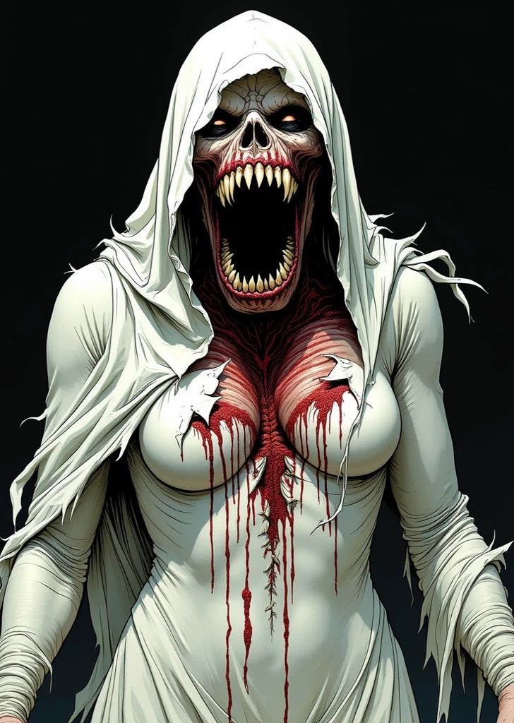 Uma beleza assombrosa, Seductive lady with a magnetic aura and a hint of goosebumps. His red eyes are full of evil.(obra-prima, melhor qualidade: 1.2), oceano de fundo de sangue, altamente detalhado, preto colorido, 1 , legal face, illustration, Arte do Terror, pavor, assustador, sangue, bela forma de caos, sereia belo rosto, elegante, um brutalista projetado, cores vivas, rodante_olho, uma sereia sereia malvada, pele cinza-verde, cabelo liso preto banhando-se em um sangue, dentes afiados, maniacal laughter, Atmospheric, trending in the artstation. 8 mil obras-primas, ((simetria)), morte, decadence, fundo de cor, altamente detalhado, legal face, illustration, Arte do Terror, pavor, assustador, sangue,