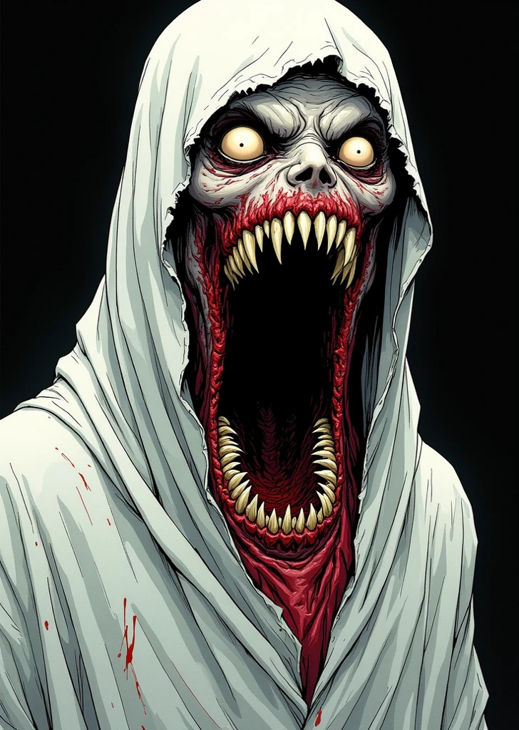 arafed drawing of a woman with blood dripping down her face, jeff the killer, horror illustration, junji ito 4 k, zombie with white eyes, white scary skin, corpsepaint, creepypasta, zombie in horror concept art, creeptastic, horror themed, ghoul, eerie and grim art style, iren horrors, horror manga, horrorcore