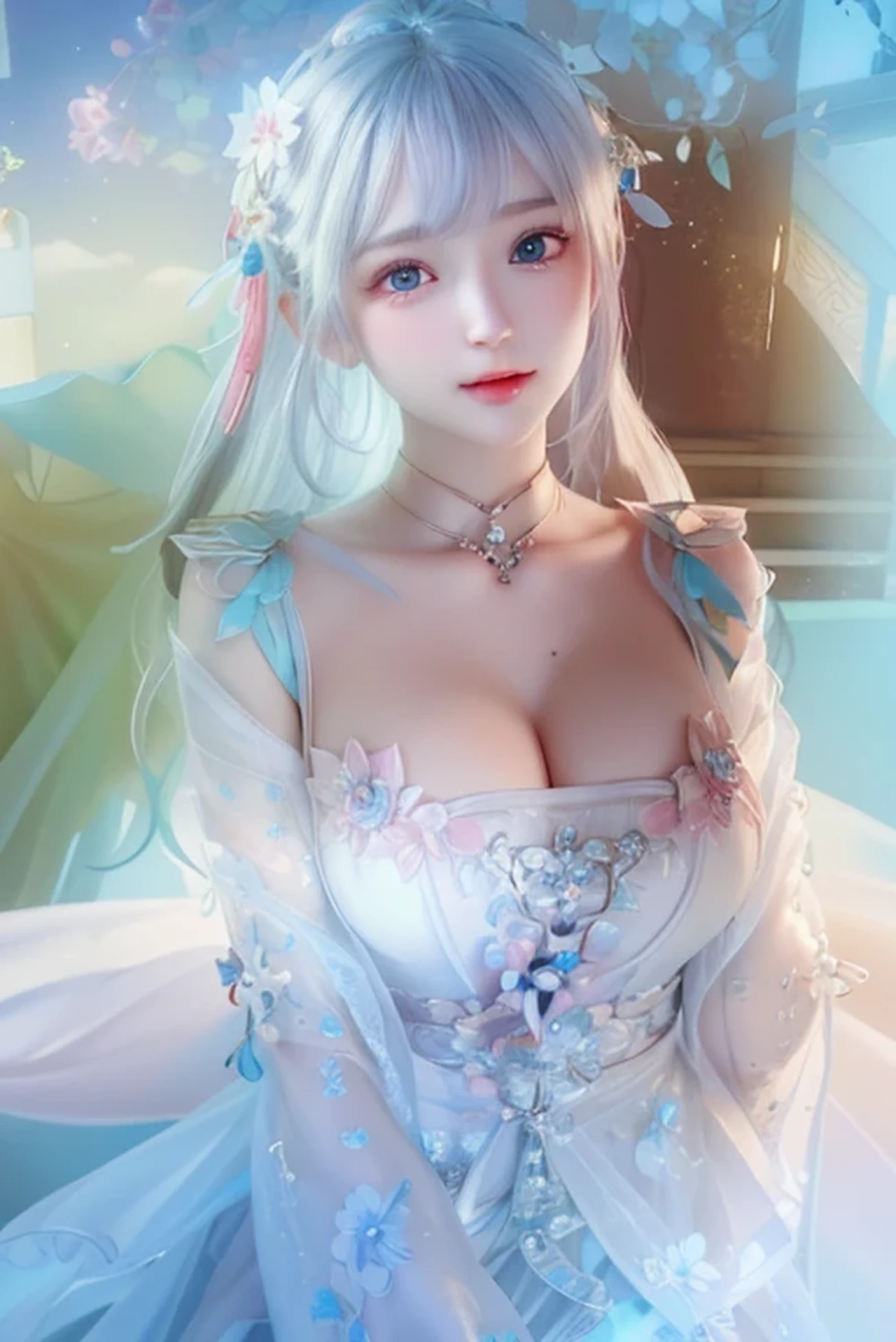 young woman, Platinum Ruby, 青い目 - このyoung womanはプラチナブロンドの髪を誇っています, Wearing a Snow Queen-themed hero costume. From her beautiful and delicate blue eyes, The majesty and grandeur of winter is in the air.. Her delicate and captivating face、This is further accentuated by the intricate design of the costume.。.
High quality, Super precise illustration, この写真はyoung womanの美しさを全面的に表現している. The costume is decorated with snowflakes, Creates a frosty winter wonderland atmosphere. Her blue eyes and blonde hair create a striking contrast.、It highlights her unique features。
