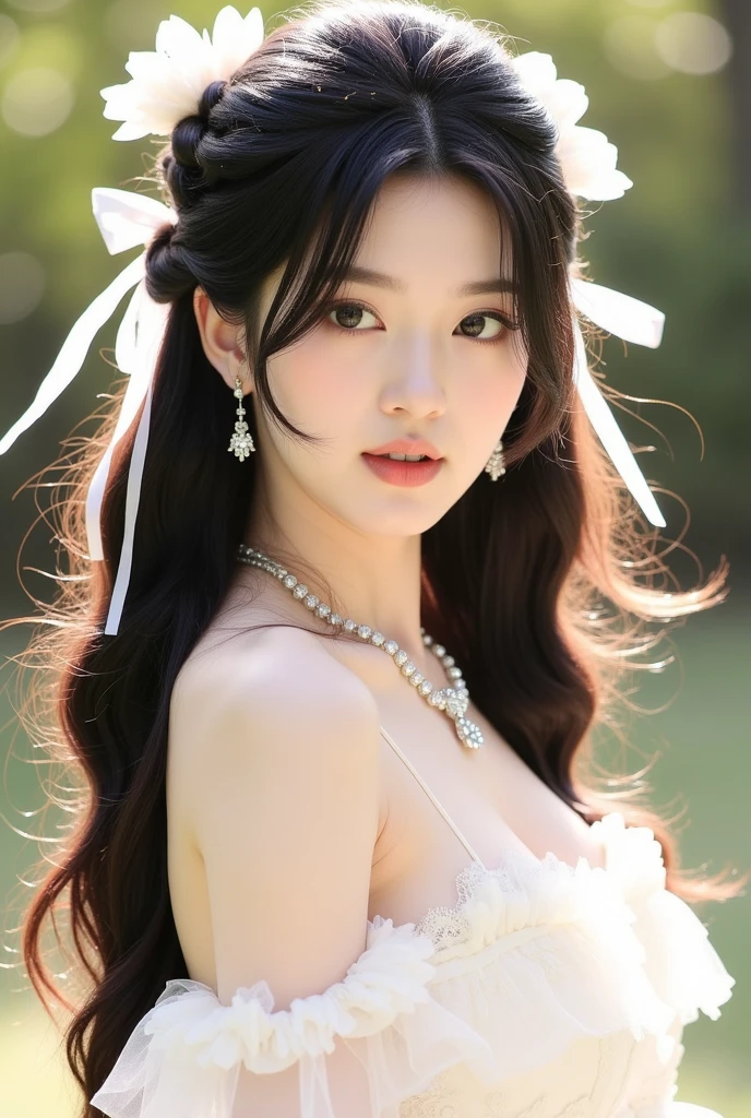 1girl, (beauty breast), (upper body), ((very transparent) Hanfu), (??????_pose), indoor bedroom castle (blur background), (masterpiece),leejieun, (aphrodite goddess), pretty young face (Russian) (Asian), adept art, very best quality detailed face:1.5, (8k HD graphic, (soft and chill light), best quality detailed ultra highres:1.2 dynamic lighting, artstation, winner photography, volumemetricslighting),