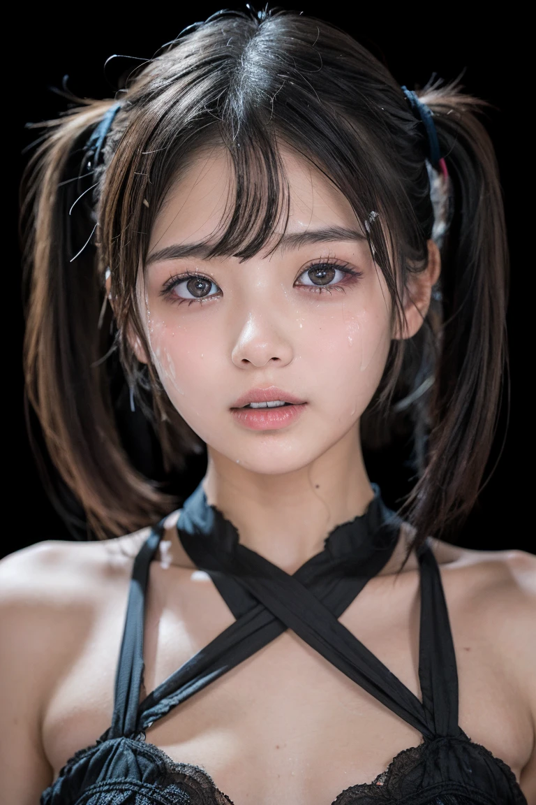 Highest quality、8k、25age、,Real women、Realistic photos、Cyberpunk Red Green Background、(((Nipple protrusion from the top of the clothes))),smile,(((The shape of the nipples is visible))),(((Cute little sister))),、、Round face,Big eyes, Round eyes、No makeup、Sweaty