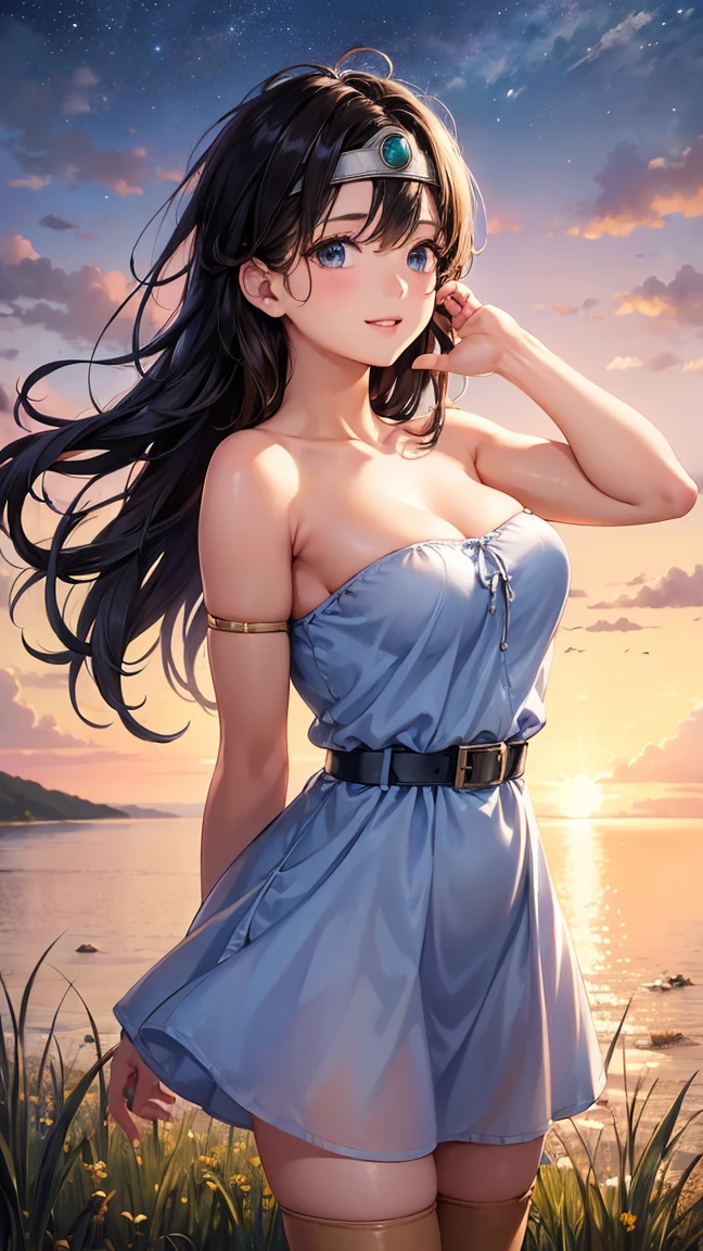  a mesmerizing female model , with (striking:1.3) features, (graceful:1.2) posture, and (confident:1.2) gaze, posing in a (flowing:1.1) gown against a (dramatic:1.2) sunset backdrop, (golden hour:1.1) lighting casting a warm glow, (gentle:1.1) breeze gently tousling her hair, (delicate:1.2) flowers in her hands, (ethereal:1.3) atmosphere, (timeless:1.2) beauty captured by (renowned:1.2) fashion photographer, (insert photographers name), using a (high resolution:1.1) medium format camera, (prime lens:1.2) for exquisite detail and (dreamy:1.1) bokeh, {dark brown hair, long hair, blown hair, [[large breasts]], medium breasts, purple eyes}, wet, {sweat} , bedroom