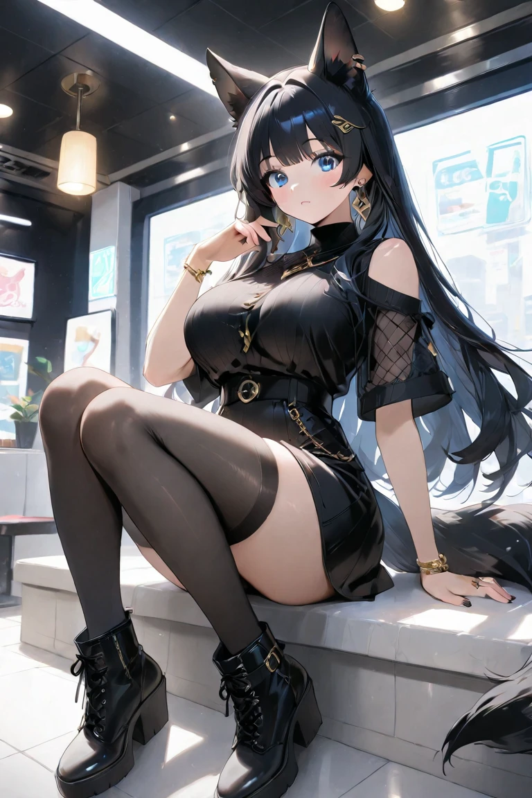 (masterpiece,best quality,ultra-detailed:1.6),illustration, (solo,1girl,beautiful detailed eyes:1.2), city,street,full body,(black bodystocking:1.2),high heels,