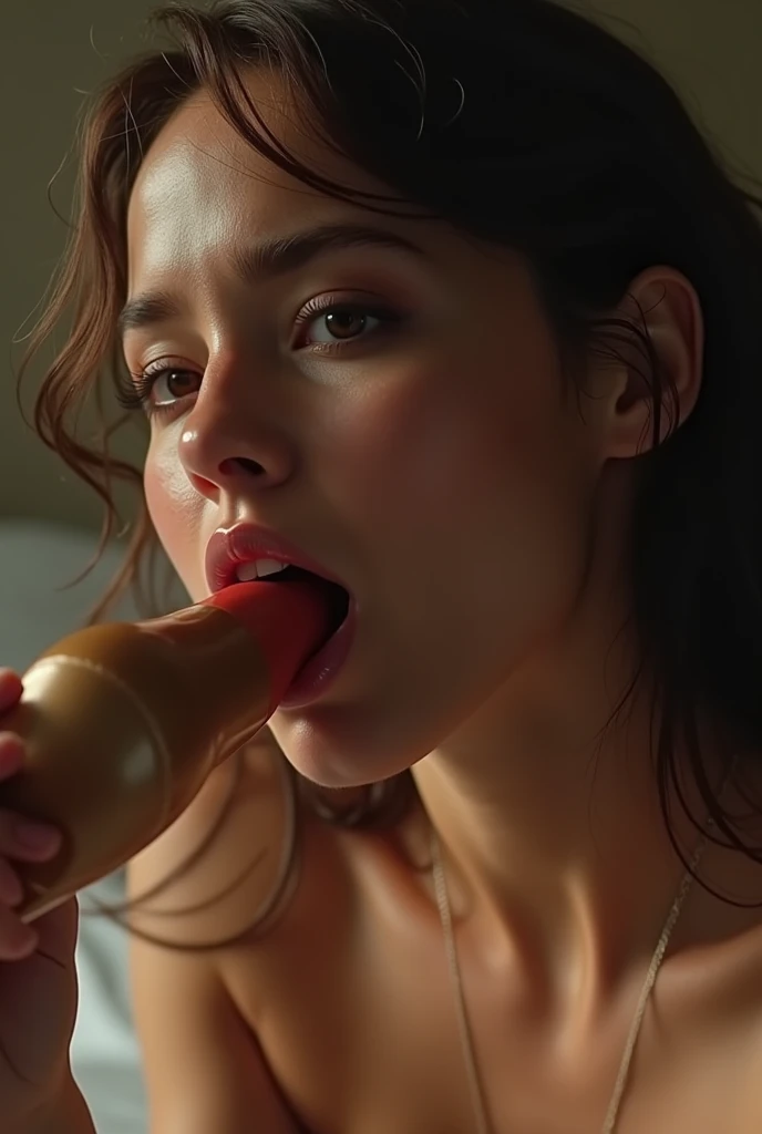 The whole body is shown。A naked woman inserts a vibrator into her vagina。Ahegao。
