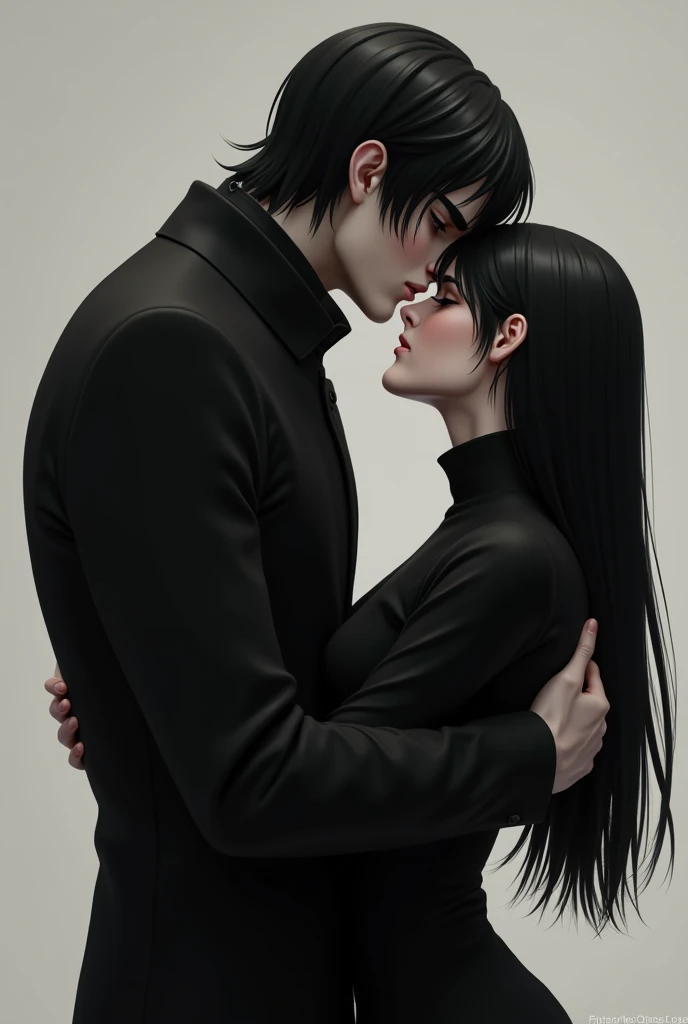 Romantic couple kissing with black clothes