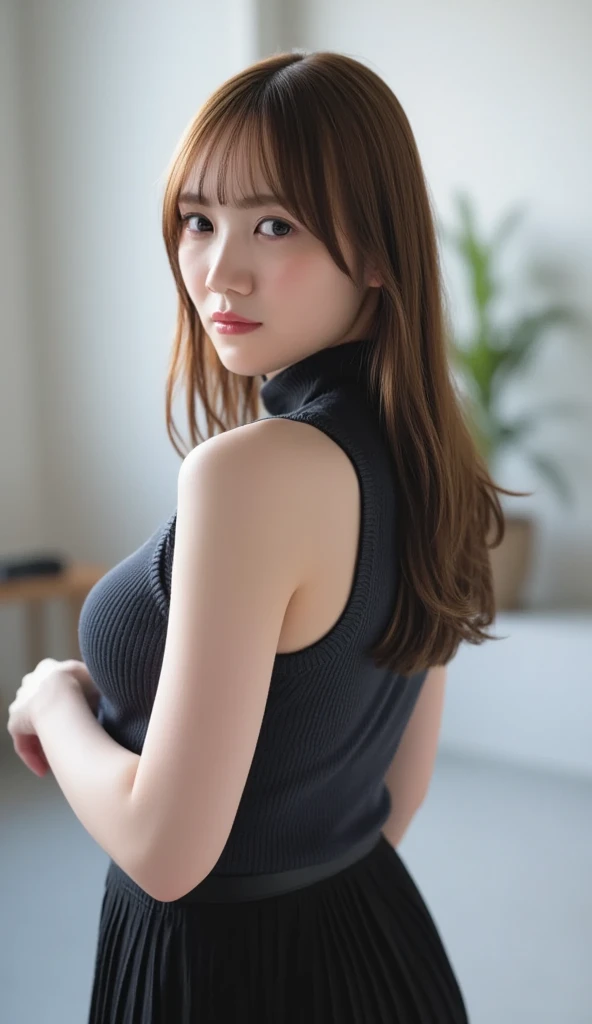 Dark brown hair、Light brown eyes、Japanese actress、 Lady、I am about 40 years old..、(Intricate details:1.2)、(Which one is on top??:1.4)、 (Ultra-high resolution:1.2)、Ultra-high resolution、(Fine-tune)、(Detailed facial features)、Hmph、8k解像度、D cup size breasts、Long Hair、Large windows、Extravagant space、relax、、,Full body photo、Head to toe shot、Beautiful legs、Camisole dress、Beautiful legs、A refreshing room filled with sunlight、she, household items,   (plant:0.8), Fashion Hub, Extreme Detail, Very detailed, Realistic, Hourglass-shaped body, Obscene pose,、、私 cry a lot、tears、person on the left、White wall、White floor、diagonally from below、Please lift your chin、テーブルの上にsit、relaxした表情、Pose of Weakness、(auraroid photo:1.2)、From outside the window、Transparent Painting、8k、32K、Highest quality、(Details of both eyes)、1 girl、elegant、(Loose openwork knit :1.4)、sunset、sit、(Low Angle、From what angle do you see this?:1.2)、Hilarious、Leaning against a wall、She tilts her body to one side to reveal her cleavage.、