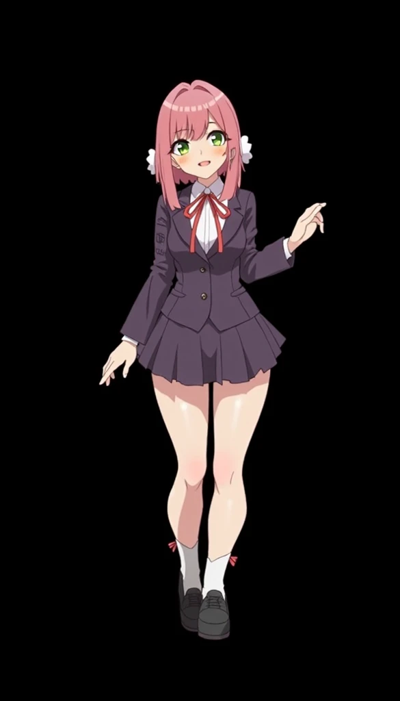 (standing, cowboy shot, from front, full body), 1girl, pink hair, pink eyes, kuoh_academy_school_uniform, black bow, black bowtie, black capelet, black corset, collared shirt, pleated skirt, red skirt, school uniform, white shirt, miniskirt, kneehighs, shoes, <lora:kuoh_academy_school_uniform-000003:1>, BREAK
(masterpiece, best quality, ultra detailed, intricate details:1.2), beautiful detailed eyes,  <lora:more_details:0.4>