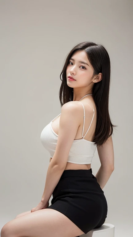 (8k, RAW photo, top quality, masterpiece: 1.2), (realistic, photorealistic: 1.37), 1 girl, Korea, 20 years old, female, photon mapping, radiosity, detailed face, more lips, more eyes, more skin, double eyelids, dark brown hair, layer bob, floating hair, average breasts, ((loose-fitting shirt)), miniskirt, (( Beautiful nipple slip: 0.9)), ((Hard nipple)), perfect body, ((leaning forward: 1.5)), (standing), hands on knees, (facing the camera), smile, ((underboobs)), ((under boobs))