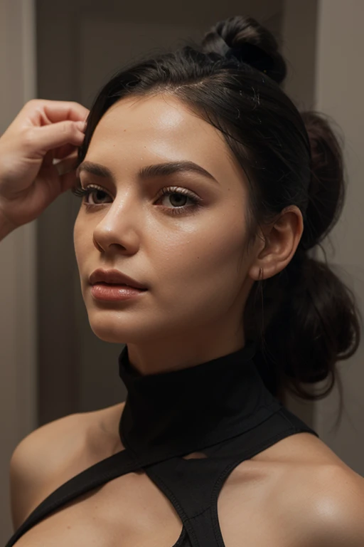 femme réaliste de couleur de peau noir avec les cheveux boucle, des sous vêtement ultra sexy et un regard de attrayant, nous devont voir tout son corps