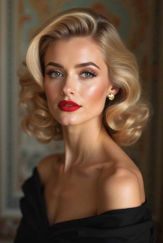 American blonde women of the 1930s, (topless), (Upright Pin Curl Hairstyles), (Blonde Hair), (Living Room Background), elegant, Very detailed, Retro pinup style、Digital Painting, Smooth,Charlie Bowter and Alexandra Fomina,8k,((Detailed facial features)),((Retro advertising illustrations)),8K Ultra HD,Digital SLR,Soft lighting,high quality,Film Grain,Fujifilm XT3,