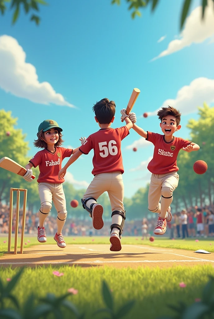 Random boys playing cricket together
