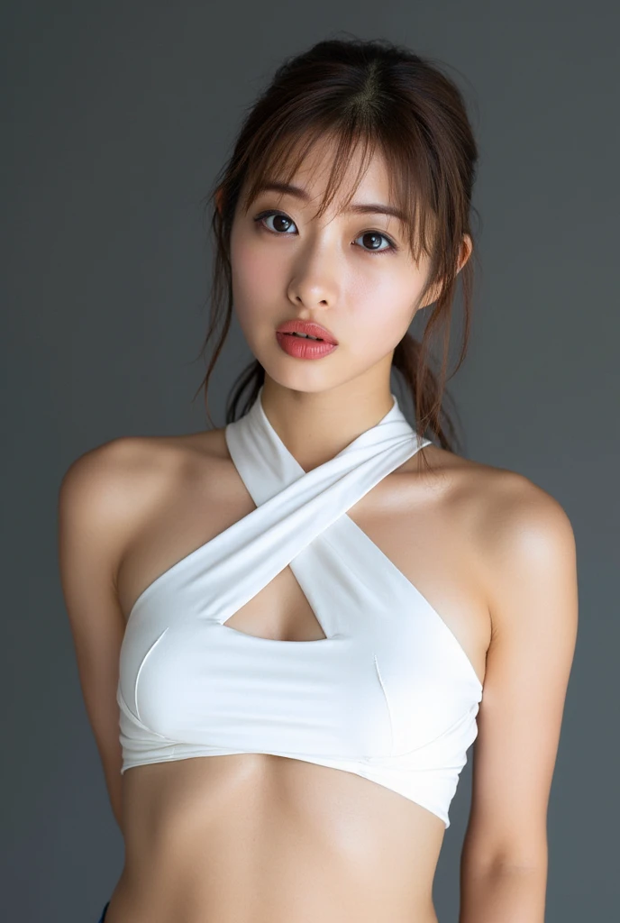 Wear a surprise_woman_cosplay_set of clothes, In front of the sky., 
good hand,4k, high resolution, Masterpiece, best quality, head:1.3,((Hasselblad Photography)), Exquisitely detailed skin, Sharp focus, (movie light), nighttime, soft light, Dynamic angle, [:(detailed face:1.2):0.2], Medium bust, outside,
