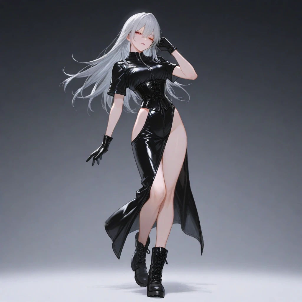 A beautiful woman with long silver hair and piercing blue eyes, dressed in grunge style clothes, full body portrait, highly detailed, concept art style, photorealistic, 8K, masterpiece ,A cheeky girl who's bothering you