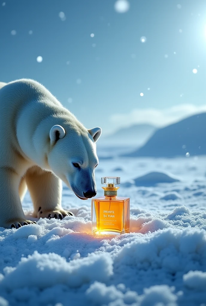 Polar bear with perfumes in his hands