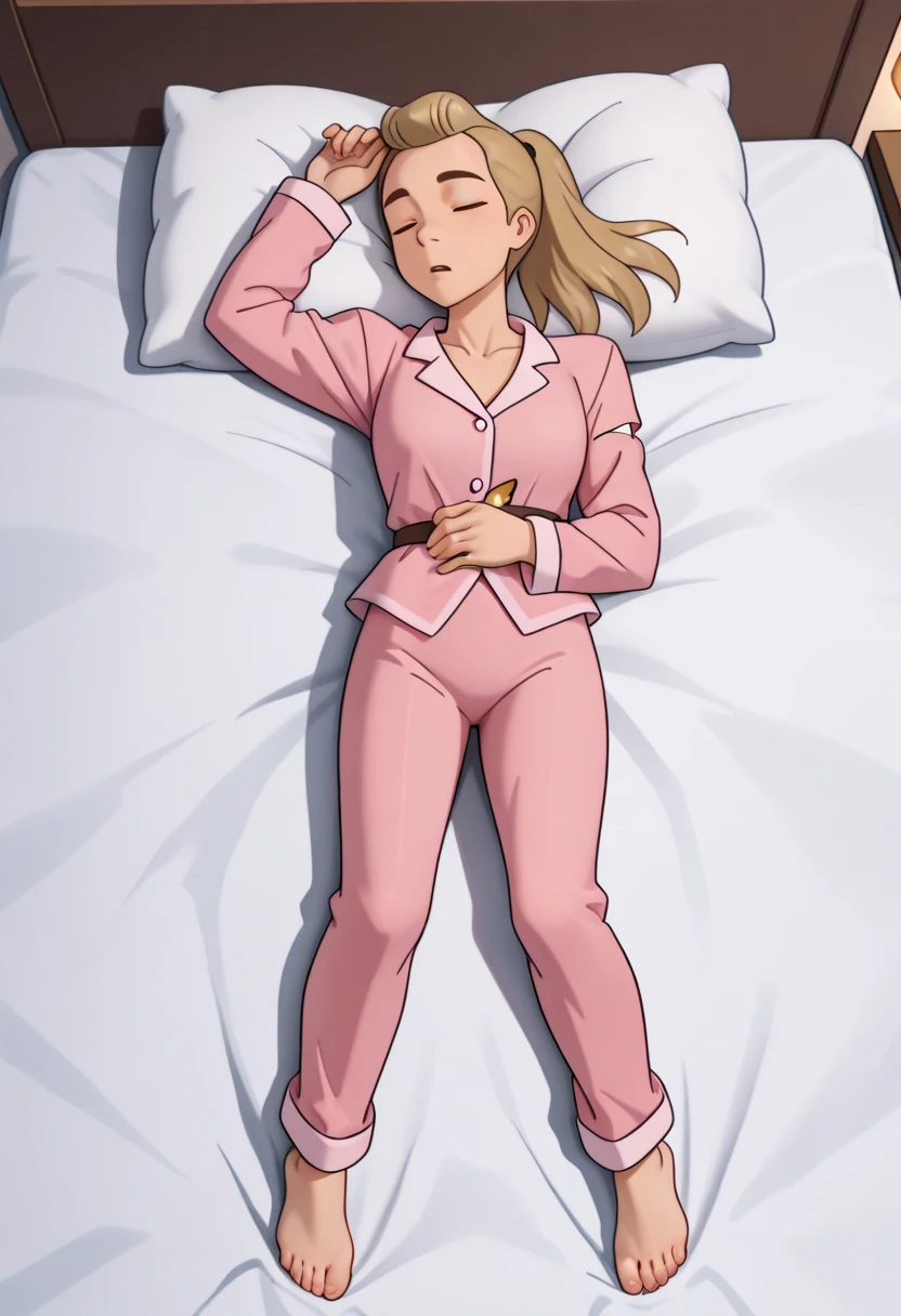 Anime. 1 woman. Young woman. 35 years. Sick. Lying in bed. Full height. Full body. Salts flow from the nose. Compress on the forehead. thermometer under my arm. Sweat. I peed myself. I crap myself with diarrhea.