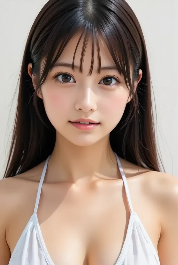 (masutepiece, Best Quality: 1.2), 8K, Official art, Raw photo, Incredibly ridiculous, (Upper body, Swimsuit, ruffle bikini), Beautiful Girl, ((Idol face, japanaese girl, ), Pony tail, Hair ribbons, Small breasts)), thin legs, Small breasts, slender, Smile, Yuko, Viola, teenager, Be Looking at Viewer, No makeup, Film grain, chromatic abberation, Chest Sharp Focus, Face lighting, Dynamic lighting, Cinematic lighting, A detailed face, Background bokeh,