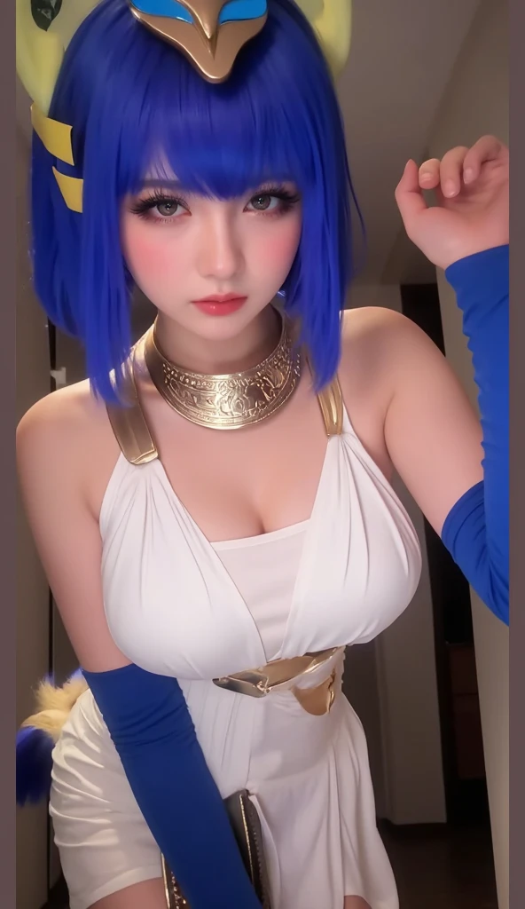 there is a woman with a blue dress posing for a picture, Shikami, Inspired by Leng Mei, Chiho, anime girl role play, role play, anime role play, Change, Yoshitomo Nara, Belle Defin, beast, anime girl squatting, Mayuri Shiina