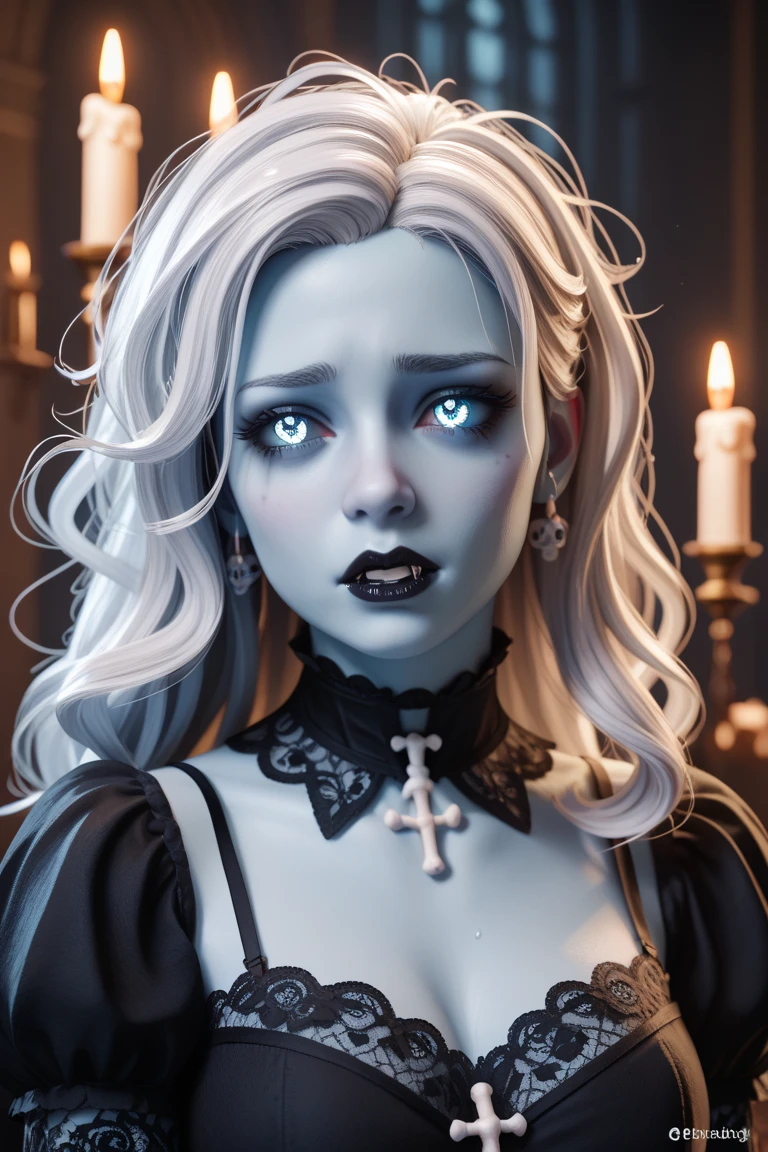 (by Richard Hamilton) (by Adam Martinakis ,Ellen Jewett ) a female vampire with fang dark fantasy, gothic horror [(details:1.2): [ (many small details:1.3), zwuul <lora:zwuul-sdxl:1>