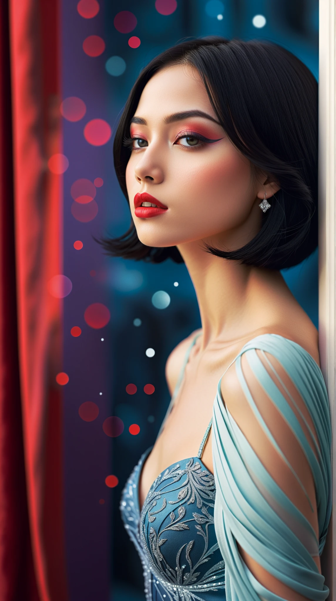 color splash photo portrait of [ysks:0.5] woman, looking to camera, dressed style of 1920, Great Gatsby style, on background of colored smoke, beautiful soft eyes, long shot, telephoto lens, waist portrait, cinematic lighting, lots of details, 8k, intricate, brush strokes, trending on artstation, sharp focus, highly detailed, masterpiece, stunning, high resolution, waist portrait, dslr, by David Lazar, by Joel Santos, by Steve McCurry