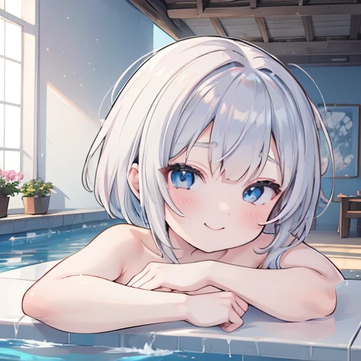 1womanl, super short hair, White hair, 17 age, Parted lips, blush, Open your legs wide, sitting on, llight rays, Glow, fullnude, Narrow waist, Precise and detailed female genitals are visible, (masutepiece), Wallpaper, Wide Angle, frombelow, uninhabited island, the beach, A sex toy is in the vagina