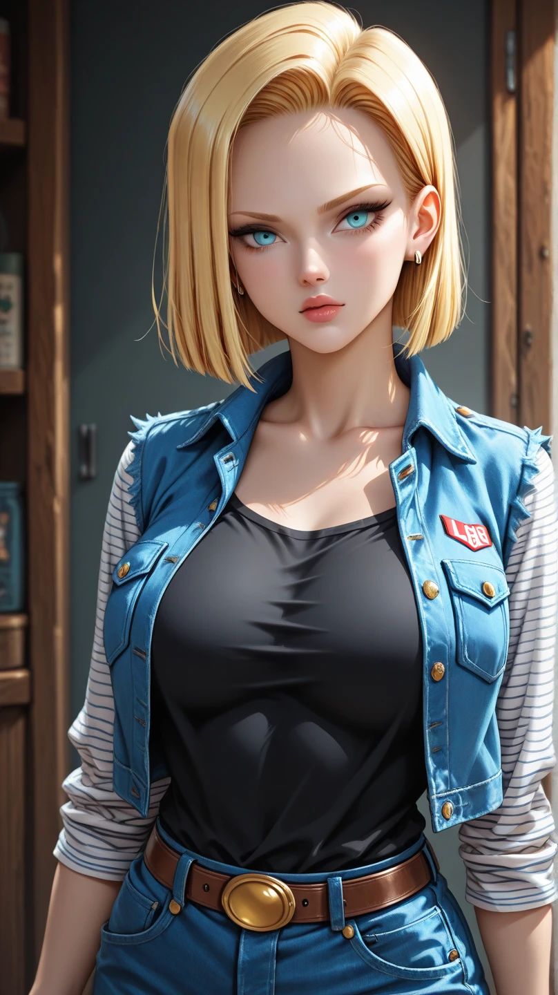 Chibi, busty, android18, very big chest, kawail realistic nude very long breast, side image