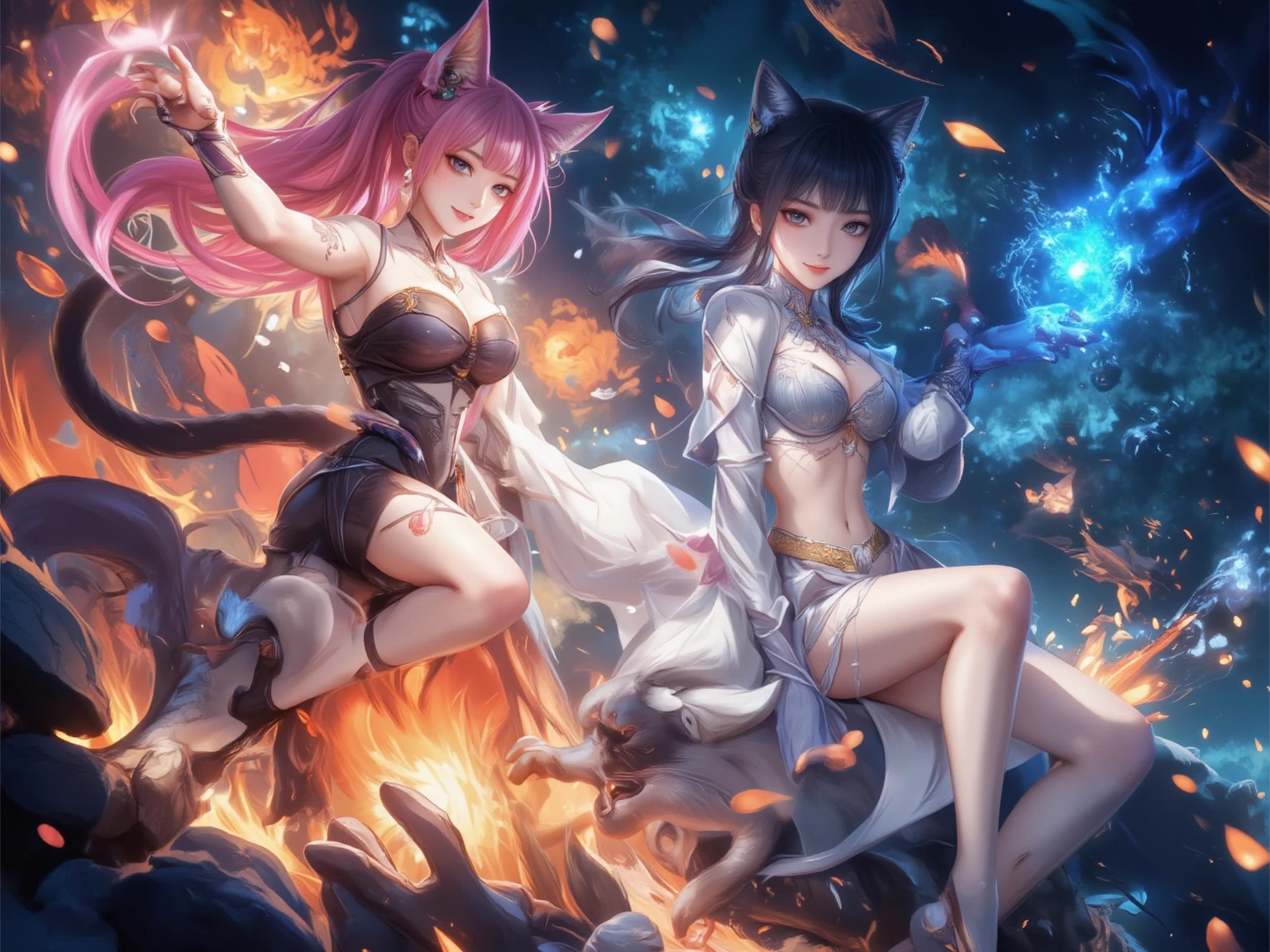 realistic powerpuff girls, 3 adult women, catgirl costumes, cat ears, cat tails, cat hair braids, nude bodies, orgy scene, inside a volcano, crazy monkey, anal sex, hyper detailed, 8k, photorealistic, masterpiece, vibrant colors, dramatic lighting, cinematic composition