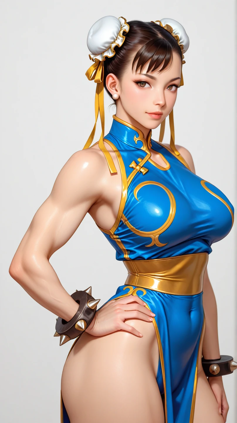 Chun-Li from Street Fighter 3 , identical to the game, always repeat the same face, always repeat the same characteristics, always repeat the same proportions, always repeat the same shapes, totally realistic, totally realistic, extreme quality, high definition, diagonal back view, round ass