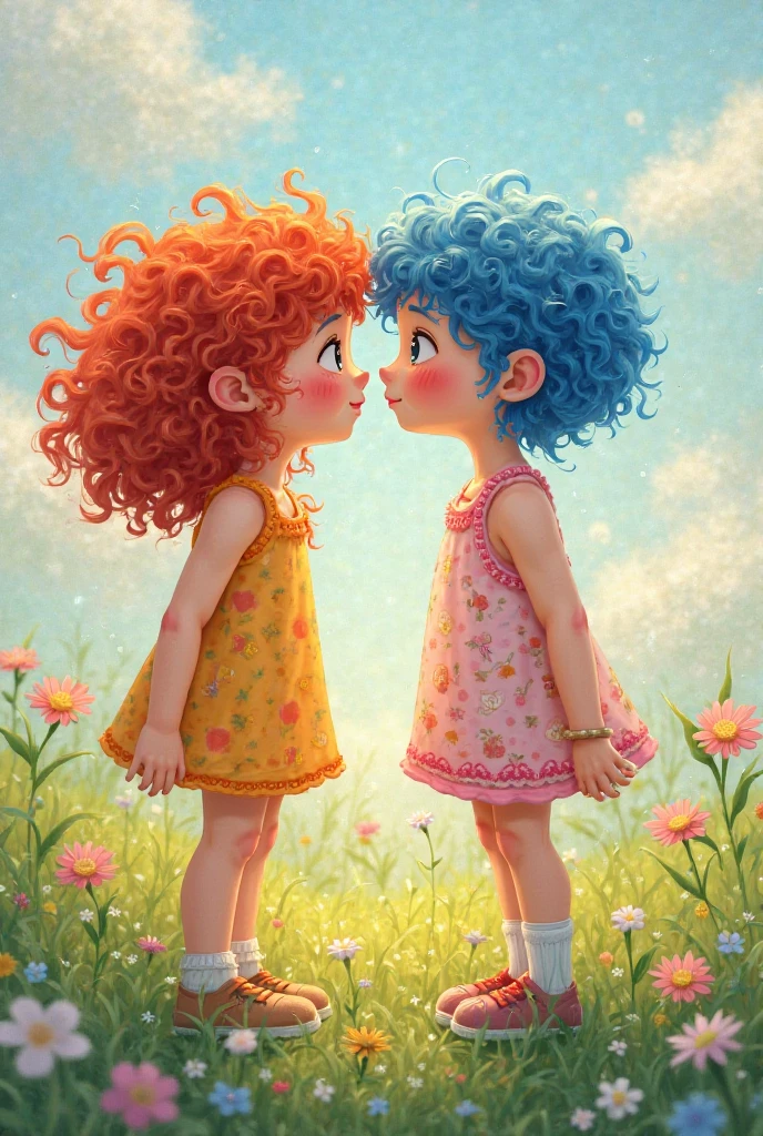 I want a photo of an emotion from the pixar movie fun curly hair on the back happy taking care of her pink hair